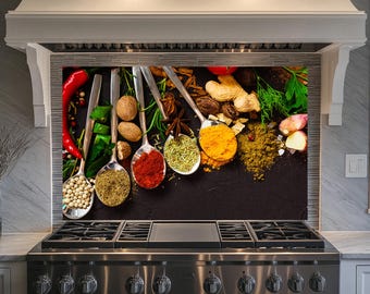 Spice Spoons Hartowane Szkło Panel Backsplash, Dekoracja Kuchenna, Pokrywa Tylna Kuchenki, Pokrywa Kuchenki, Płytki Backsplash Kuchenny, Backsplash Za Sove