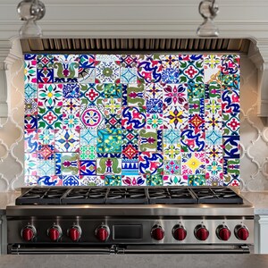 Panneau de dosseret de cuisine en mosaïque de verre trempé, couvercle de cuisinière, dosseret pour cuisinière, décoration de cuisine, dosseret en carrelage, dosseret derrière la cuisinière