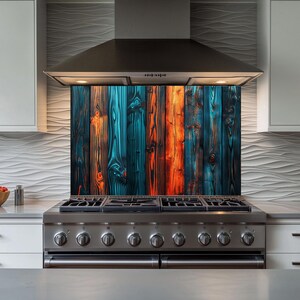 Dosseret de cuisine en bois et verre trempé derrière la cuisinière, couvercle supérieur de cuisinière, dosseret en verre pour cuisine, crédence de cuisine