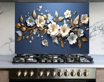 Kwiaty Szkło Hartowane Kuchenka Kuchenka Backsplash Panel, Pokrywa Tylna Kuchenki, Dekoracja Kuchenna, Płytki Backsplash, Backsplash Za Kuchenką, Pokrywa Górna Kuchenki