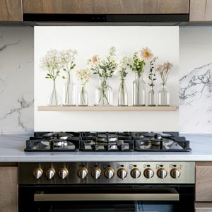 Fleurs en verre trempé Cache arrière pour poêle, Décoration de cuisine, Carrelage pour dosseret, Dosseret derrière le poêle, Cache supérieur de poêle, Carrelage pour dosseret résistant à la chaleur