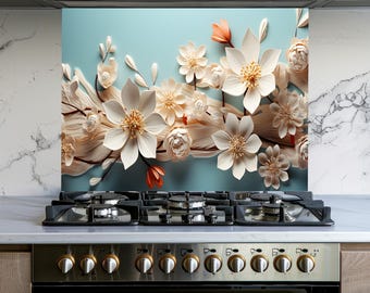 Szkło hartowane Kwiaty Kuchnia Kuchenka Panel Backsplash, Pokrywa Tylna Kuchenki, Dekoracja Kuchenna, Płytki Backsplash, Backsplash Za Kuchenką, Pokrywa Górna Kuchenki