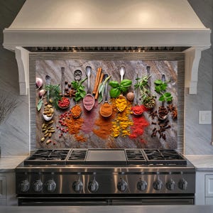 Panneau de dosseret en verre trempé, Décoration de cuisine, Cache arrière de poêle, Cache supérieur de poêle, Carrelage pour dosseret de cuisine, Dosseret derrière le meuble