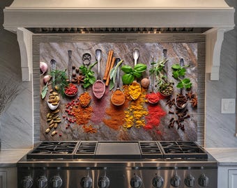 Spice Spoons Hartowane Szkło Panel Backsplash, Dekoracja Kuchenna, Pokrywa Tylna Kuchenki, Pokrywa Kuchenki, Płytki Backsplash Kuchenny, Backsplash Za Sove
