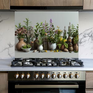Fleurs en verre trempé Cache arrière pour poêle, Décoration de cuisine, Carrelage pour dosseret, Dosseret derrière le poêle, Cache supérieur de poêle, Carrelage pour dosseret résistant à la chaleur