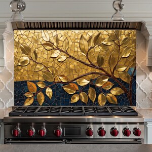 Panneau de dosseret de cuisine en verre trempé feuille d'or mosaïque, couvercle de cuisinière, dosseret pour cuisinière, décoration de cuisine, dosseret de carreau, crédence