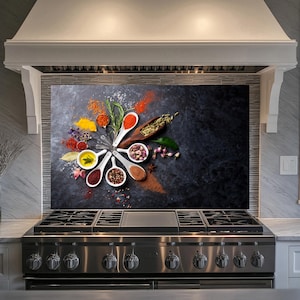 Panneau de dosseret en verre trempé, Décoration de cuisine, Cache arrière de poêle, Cache supérieur de poêle, Carrelage pour dosseret de cuisine, Dosseret derrière le meuble