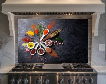 Spice Spoons Hartowane Szkło Panel Backsplash, Dekoracja Kuchenna, Pokrywa Tylna Kuchenki, Pokrywa Kuchenki, Płytki Backsplash Kuchenny, Backsplash Za Sove