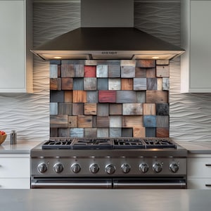 Dosseret de cuisine en bois et verre trempé derrière la cuisinière, couvercle supérieur de cuisinière, dosseret en verre pour cuisine, crédence de cuisine