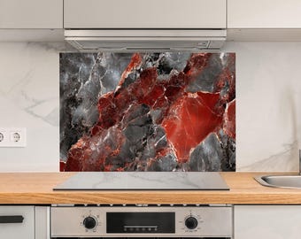 Marble Pattern Backsplash,Tempered Glass Kitchen Backsplash,Stove Wall Protector,Backsplash Tile,Splashback for Behind Stove,Backsplashes