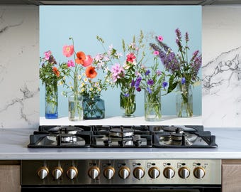Szkło hartowane Kwiaty Kuchnia Kuchenka Panel Backsplash, Pokrywa Tylna Kuchenki, Dekoracja Kuchenna, Płytki Backsplash, Backsplash Za Kuchenką, Pokrywa Górna Kuchenki