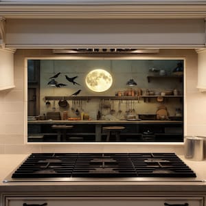 Dosseret en verre trempé, dosseret en verre lune, dosseret de cuisine derrière la cuisinière, dosseret en verre pour la cuisine, dosseret de poêle rustique,