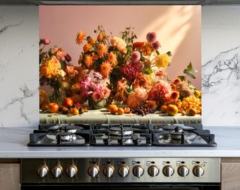 Szkło hartowane Kwiaty Kuchnia Kuchenka Panel Backsplash, Pokrywa Tylna Kuchenki, Dekoracja Kuchenna, Płytki Backsplash, Backsplash Za Kuchenką, Pokrywa Górna Kuchenki