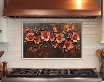 Copper Flovers Hartowane Szkło Backsplash,Kitchen Backsplash Za Kuchenką,Szklany Backsplash do Kuchni,Rustykalny Backsplash Kuchenki,Splashback