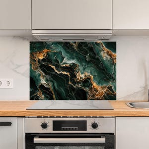 Salpicadero de vidrio para cocina detrás de la estufa, Salpicadero de vidrio con patrón de mármol, Salpicadero de vidrio para cocina, Panel para salpicadero de estufa, Idea para salpicadero
