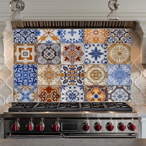 Panneau de dosseret de cuisine en verre trempé de conception rustique en céramique, couvercle de cuisinière, dosseret pour cuisinière, décoration de cuisine, dosseret de carreau, crédence