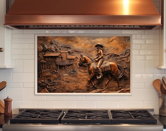 Miedziany Cowgirl Hartowane Szkło Backsplash,Kitchen Backsplash Za Kuchenką,Szklany Backsplash do Kuchni,Rustykalny Backsplash Kuchenki,Splashback