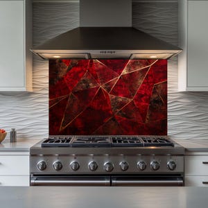 Red Marble Pattern Tempered Glass Backsplash for Stove Backsplash Panel,Kitchen Backsplash Tile,Splashback for Stove Back Cover,Splashback