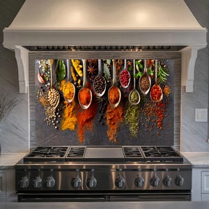 Panneau de dosseret en verre trempé, Décoration de cuisine, Cache arrière de poêle, Cache supérieur de poêle, Carrelage pour dosseret de cuisine, Dosseret derrière le meuble
