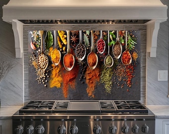 Spice Spoons Hartowane Szkło Panel Backsplash, Dekoracja Kuchenna, Pokrywa Tylna Kuchenki, Pokrywa Kuchenki, Płytki Backsplash Kuchenny, Backsplash Za Sove