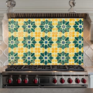 Panneau de dosseret de cuisine en verre trempé de conception rustique en céramique, couvercle de cuisinière, dosseret pour cuisinière, décoration de cuisine, dosseret de carreau, crédence