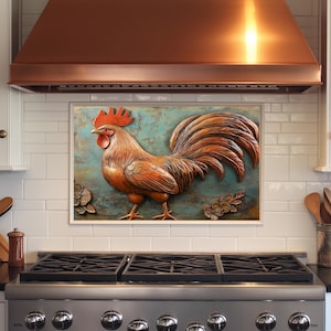 Dosseret en verre trempé coq en cuivre, dosseret de cuisine derrière la cuisinière, dosseret en verre pour la cuisine, dosseret de poêle rustique, crédence