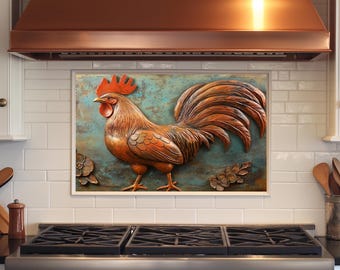 Miedziany Kogut Szkło Hartowane Backsplash,Kuchnia Backsplash Za Kuchenką,Szklany Backsplash do Kuchni,Rustykalny Backsplash Kuchenki,Splashback