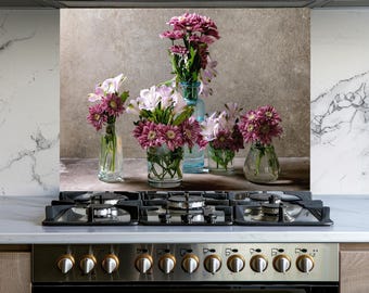 Szkło hartowane Kwiaty Kuchnia Kuchenka Panel Backsplash, Pokrywa Tylna Kuchenki, Dekoracja Kuchenna, Płytki Backsplash, Backsplash Za Kuchenką, Pokrywa Górna Kuchenki