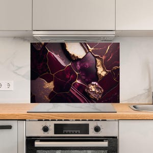 Salpicadero de vidrio para cocina detrás de la estufa, Salpicadero de vidrio de mármol, Ideas para salpicaderos de cocina, Salpicadero de estufa, Salpicadero único, Azulejos para salpicaderos