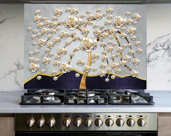 Kwiaty Szkło Hartowane Kuchenka Kuchenka Backsplash Panel, Pokrywa Tylna Kuchenki, Dekoracja Kuchenna, Płytki Backsplash, Backsplash Za Kuchenką, Pokrywa Górna Kuchenki