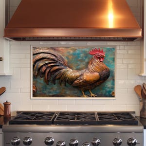 Dosseret en verre trempé coq en cuivre, dosseret de cuisine derrière la cuisinière, dosseret en verre pour la cuisine, dosseret de poêle rustique, crédence
