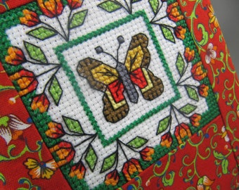 Handmade A6 Book Cover/Cross stitch/Fabric Book Cover/Butterfly/ A6/ Notebook cover/Journal/Blank
