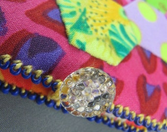 Hexagon Needlebook/Kaffe Fassett/Beads/hand quilted/Vintage glass bead