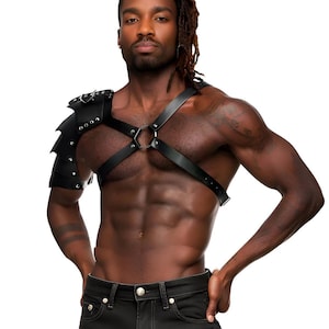 Men's Leather Chest Shoulder and Arm Harness, Male Chest Harness, Clubwear, Rave Clothing, Men's Harness, Arm Harness, Mens Chest Rig,