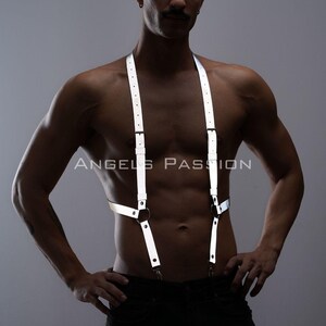 Men's Reflective Chest Shoulder and Arm Harness, Male Chest Harness, Clubwear, Rave Clothing, Men's Harness, Arm Harness, Mens Chest Rig,