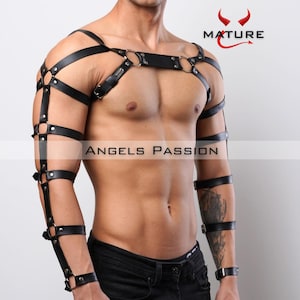 Men's Leather Chest Shoulder and Arm Harness, Male Chest Harness, Clubwear, Rave Clothing, Men's Harness, Arm Harness, Mens Chest Rig,
