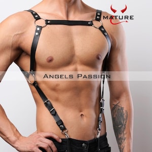 Arnés de cuero para pecho, hombros y brazos para hombre, arnés de pecho masculino, ropa de club, ropa rave, arnés para hombre, arnés de brazo, equipo de pecho para hombre,
