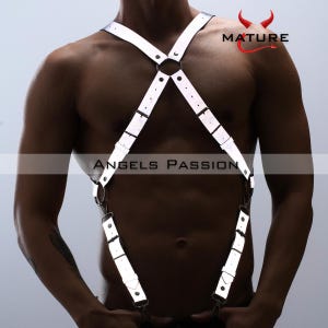Men's Reflective Chest Shoulder and Arm Harness, Male Chest Harness, Clubwear, Rave Clothing, Men's Harness, Arm Harness, Mens Chest Rig,
