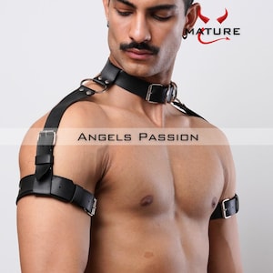 Men's Leather Chest Shoulder and Arm Harness, Male Chest Harness, Clubwear, Rave Clothing, Men's Harness, Arm Harness, Mens Chest Rig,