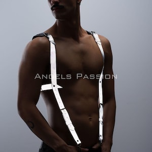 Men's Reflective Chest Shoulder and Arm Harness, Male Chest Harness, Clubwear, Rave Clothing, Men's Harness, Arm Harness, Mens Chest Rig,