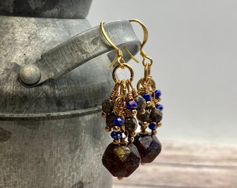 Cluster drop earrings.  Handmade. Item #0112-13