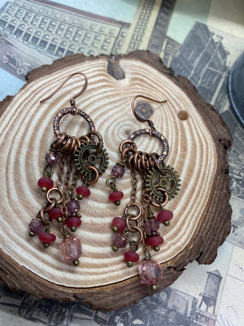handmade steampunk earrings Handcrafted cluster gear earrings drop earrings item #21may062