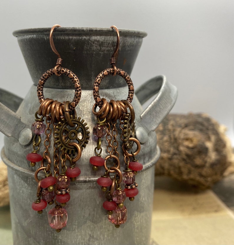 handmade steampunk earrings Handcrafted cluster gear earrings drop earrings item #21may062