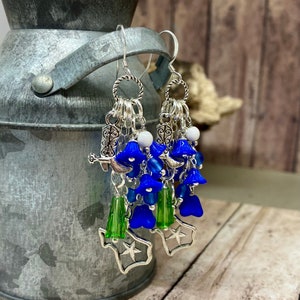 Bluebonnet  earrings with boot charm.  Handmade. Item #0219-E18