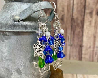 Butterfly with crystal bluebonnet earrings handmade item #0229-e28