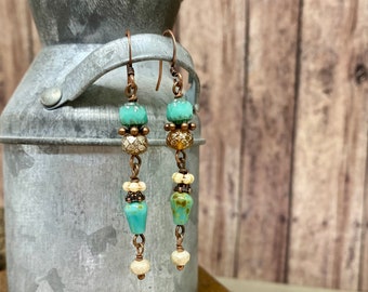 Handmade Czech Drop Bead Earrings with Rondelles and Findings #0219-e20