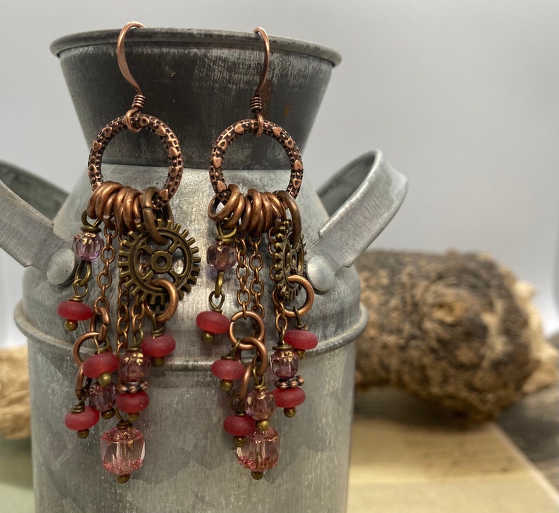 handmade steampunk earrings Handcrafted cluster gear earrings drop earrings item #21may062