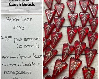 Red heart leaf czech beads #003