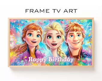 Snow Princess Birthday Frame TV Art: Kids Party Decor (Digital Download)
