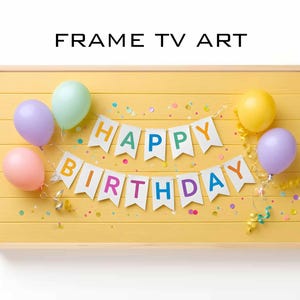 Samsung Frame TV Art: Happy Birthday Banner, Balloons (Digital Download)